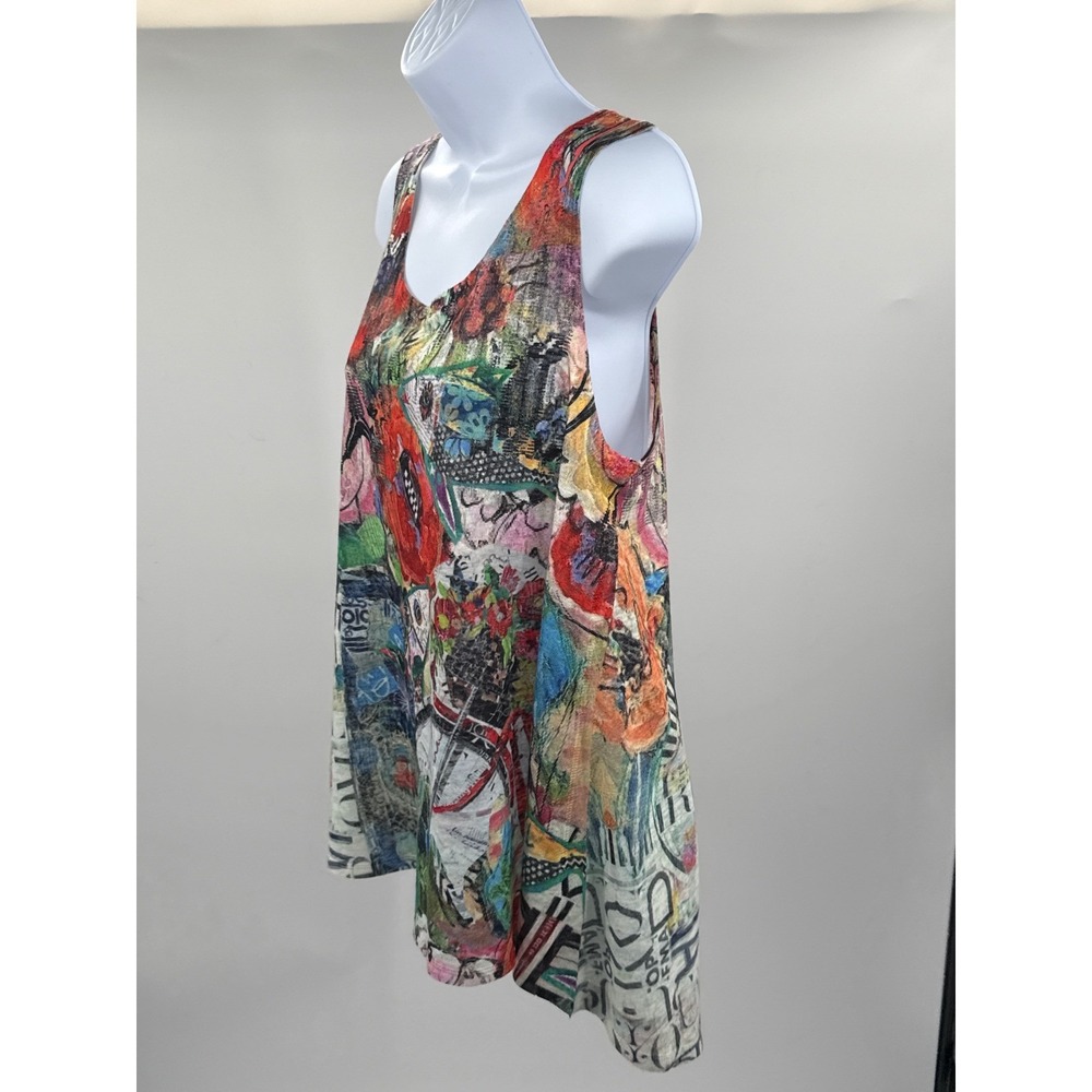Et'Lois Womens Multi Color Collage Print Swing Tank Top C1011 CHERRY Made in USA - Picture 2 of 9